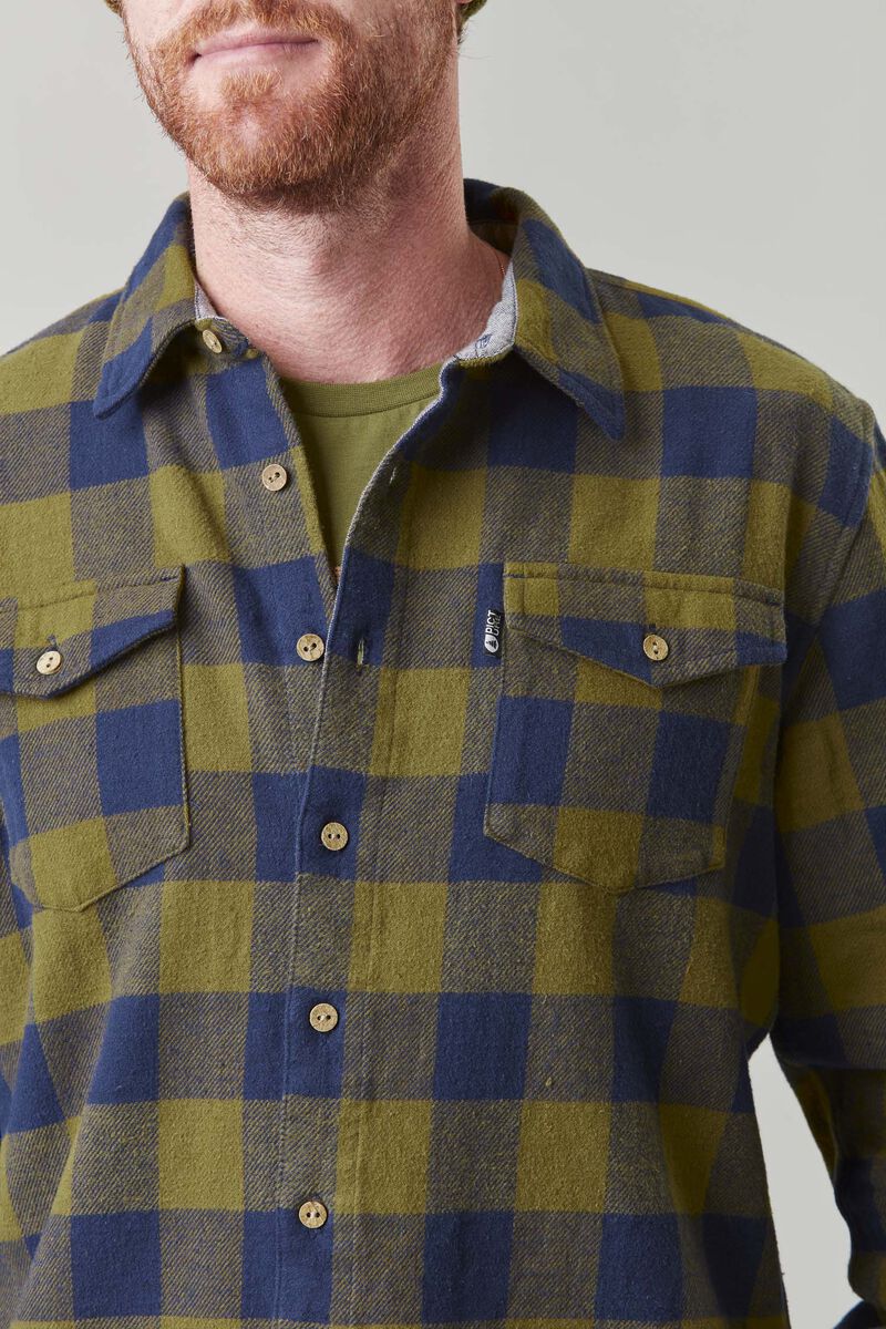 Picture Organic Hillsboro Men's Shirts Dark Blue / Green | CSO-589612